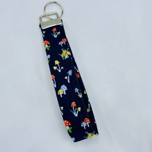 Key Fob Wristlet Keychain In Navy Mushroom Print